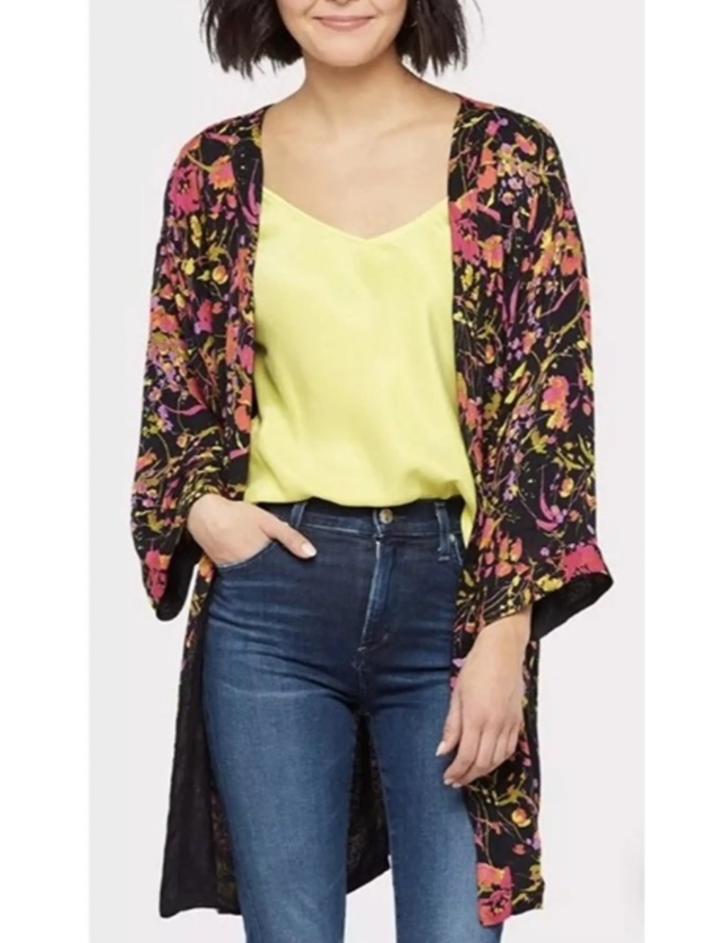 Michael Stars Black Floral Print Duster